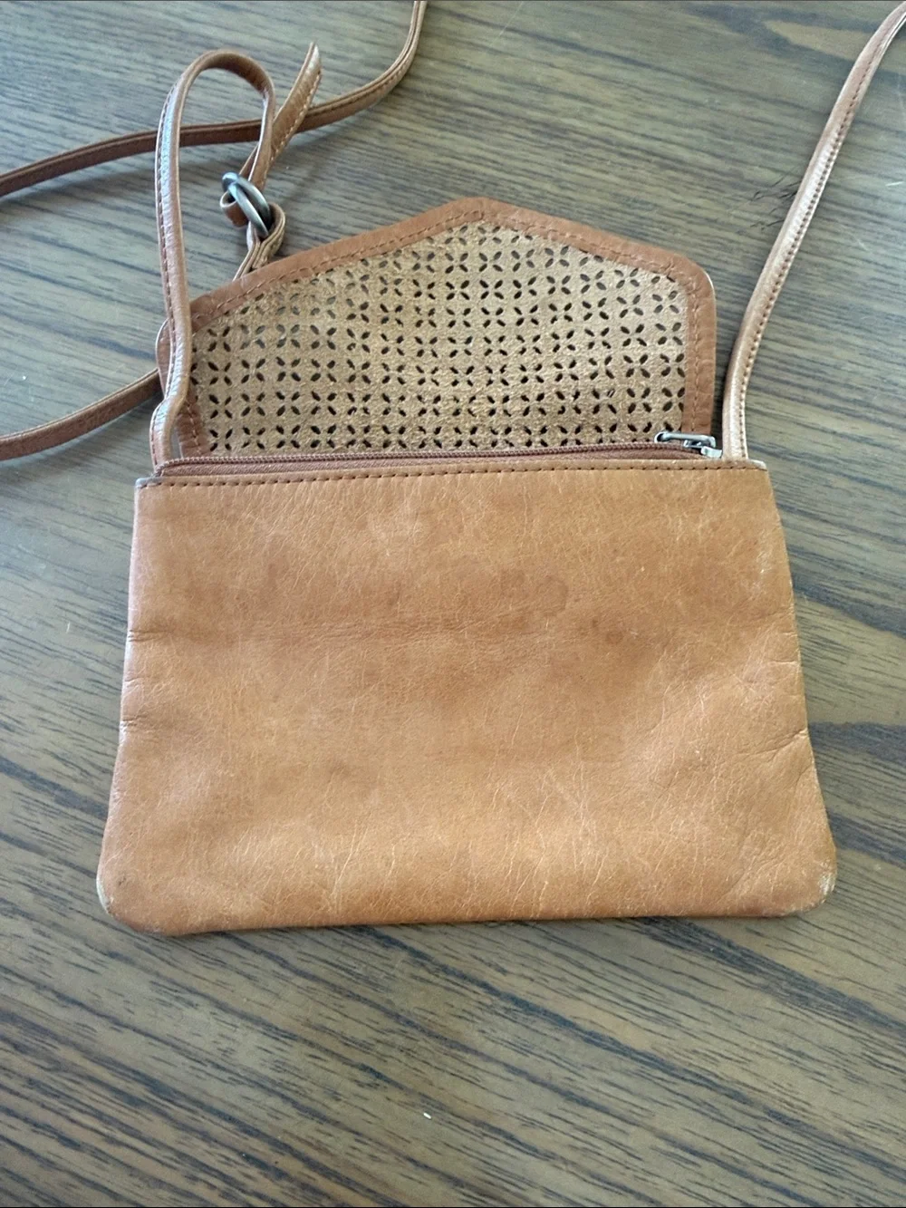 HOBO International Laser Cut Perforated Leather Crossbody Bag Tan Mustard